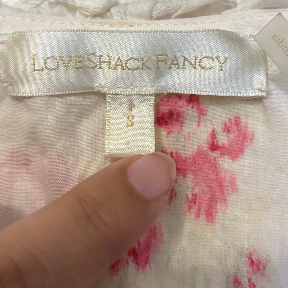 Love Shack Fancy 100% Cotton White Pink Floral Ruffle Mini Dress Size Small - Picture 4 of 7